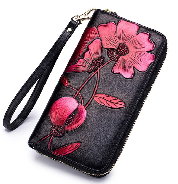 Floral Motif Leather Handbag