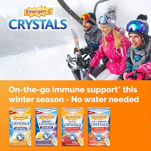 Emergen-C Kidz Crystals, Stocking Stuffer, On-the-Go Emergen-C Immune Support Supplement with Vitamin C, B Vitamins, Zinc and Manganese, Sparkly Strawberry - 56 Stick Packs