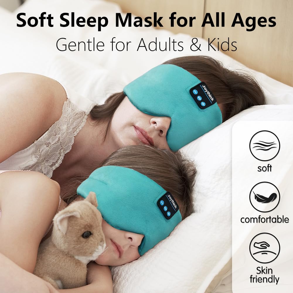 Joythink High-Tech Satin Wraparound Sleep Mask with Built-In Bluetooth Headphones (Cyan)