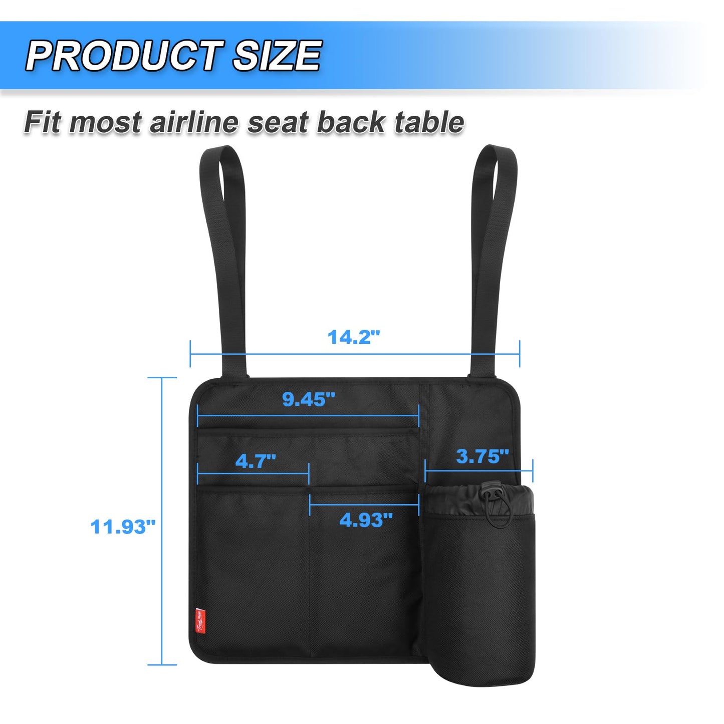 Airplane Seat Back Organizer with Hygienic Tray Table Cover (Black)