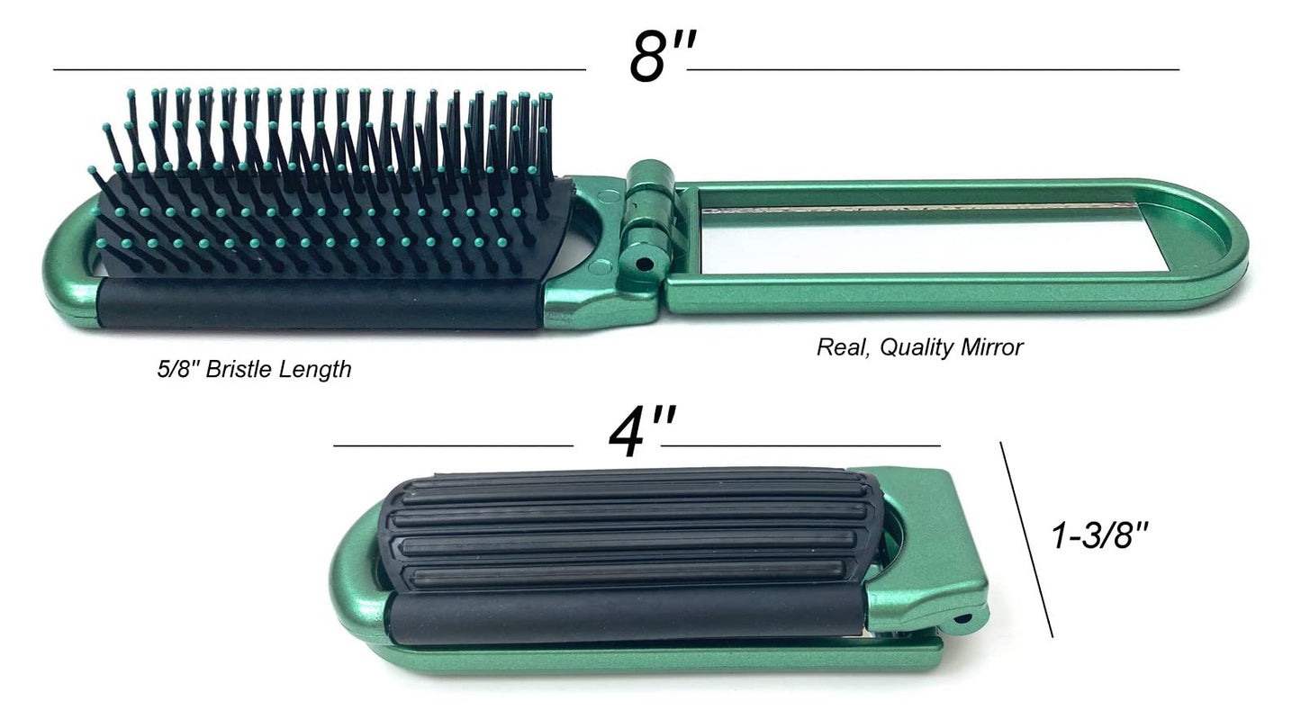 Pocket-Size Folding Travel Brush with Mirror (Green)