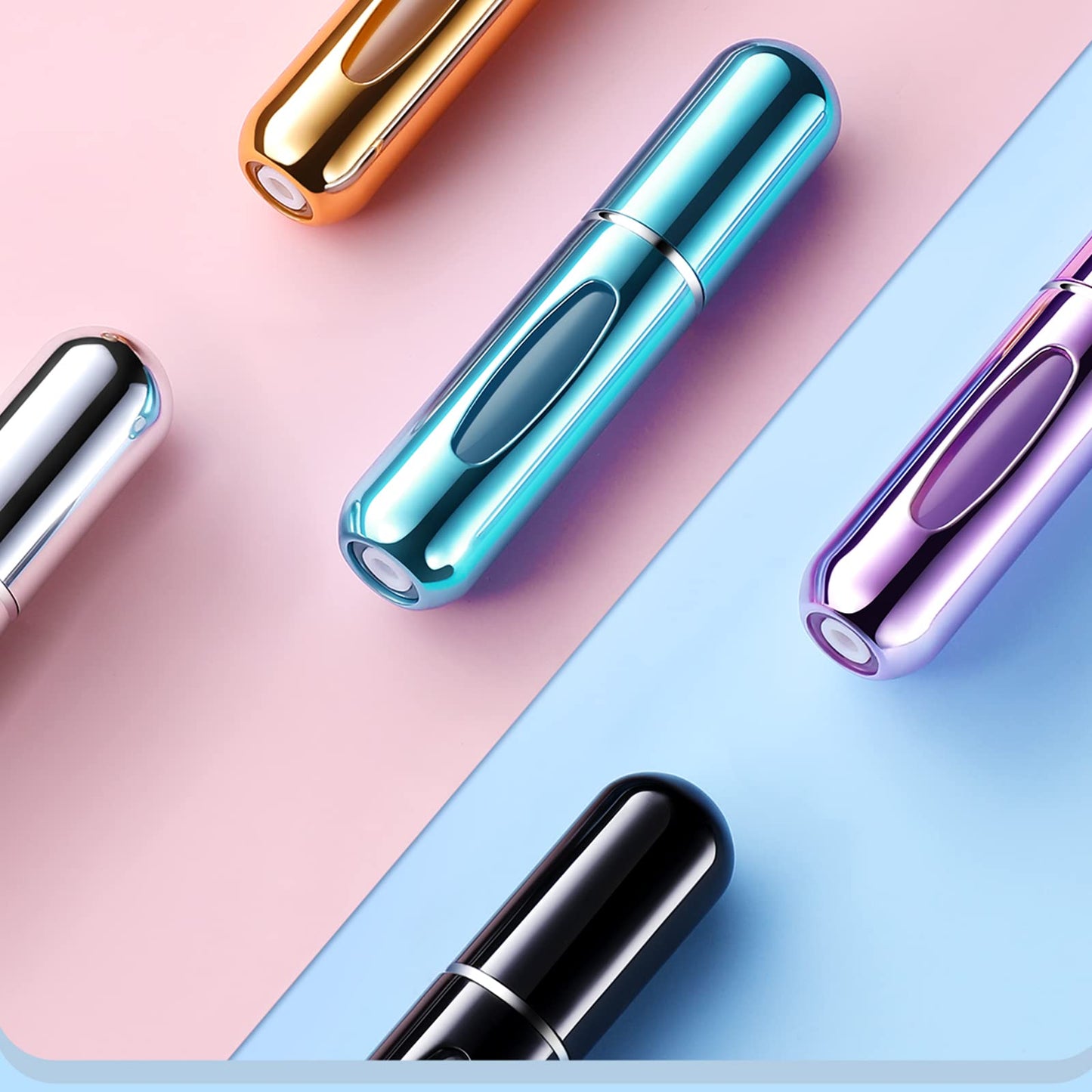 Portable Mini Refillable Perfume Atomizer Bottle Refillable Spray, Atomizer Perfume Bottle, Scent Pump Case, Perfume Atomizer Refillable Travel (5ml, 5 Pack) (Purple, Blue, Breen, Rose Red, Silver)