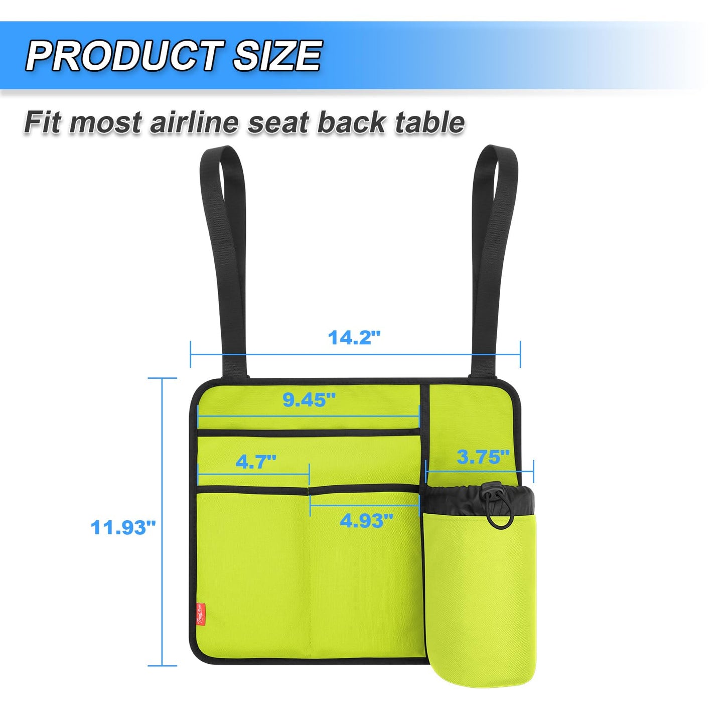 Airplane Seat Back Organizer with Hygienic Tray Table Cover (Bright Yellow/Green)