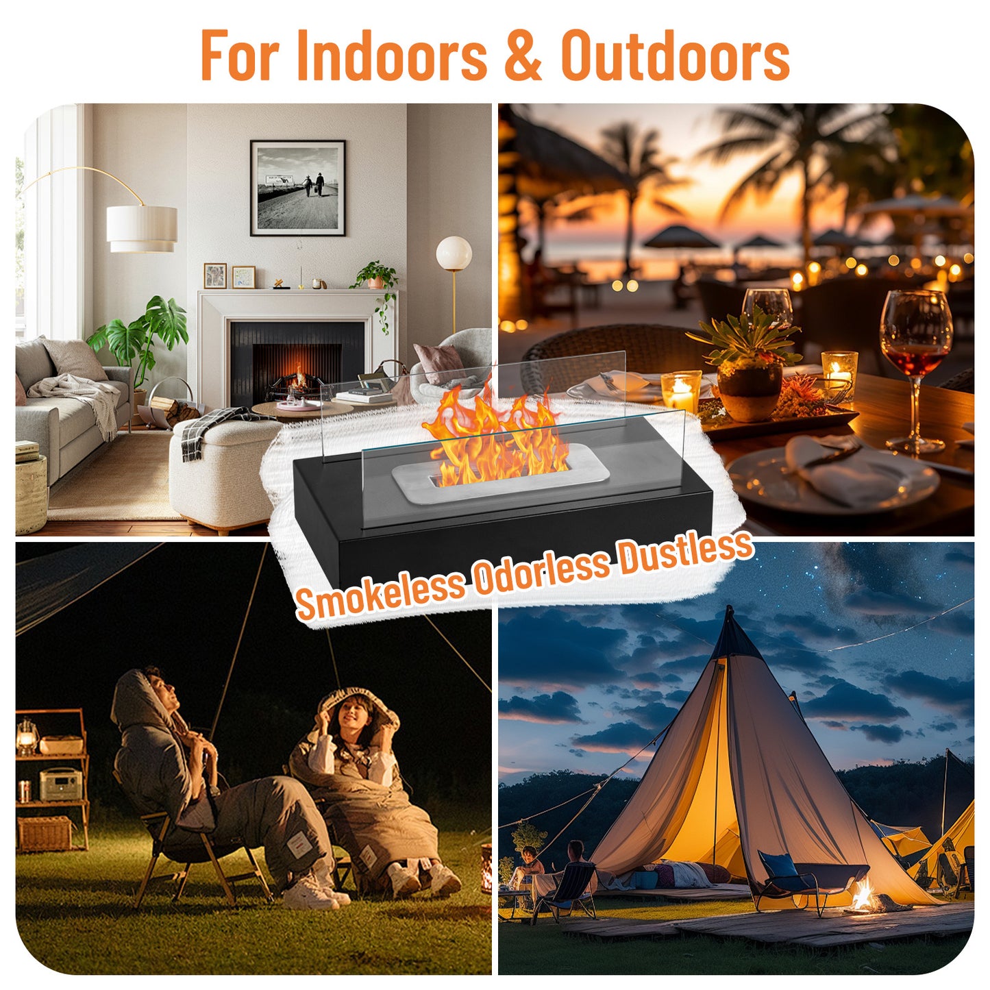 Black 13.8x7.1x5.5in With Windshield, Two Telescopic Forks, Fire Extinguishing Handle, Rectangular, Smokeless Stove, Iron Body, Stainless Steel Combustion Chamber