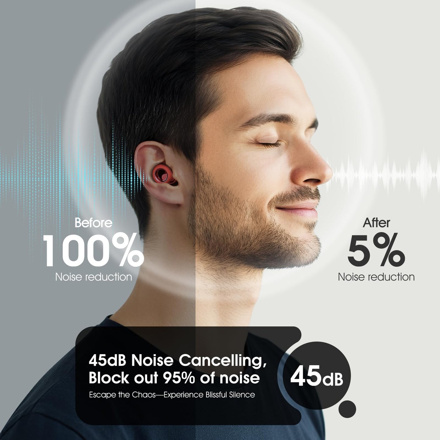 Vosaf Ear Plugs for Sleeping Noise Cancelling, Soft Ear Plugs for Concert, 45dB Reusable Ear Plugs for Noise Reduction with 8 Ear Tips, Silicone Hearing Protection Earplugs for Sleep, Work (Red)