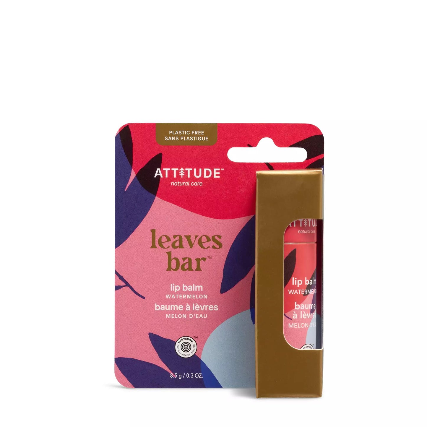 ATTITUDE Plastic-free Lip Balm, EWG Verified Plant- and Mineral-Based Ingredients, Vegan and Cruelty-free Personal Care Products, Watermelon, 0.3 Oz