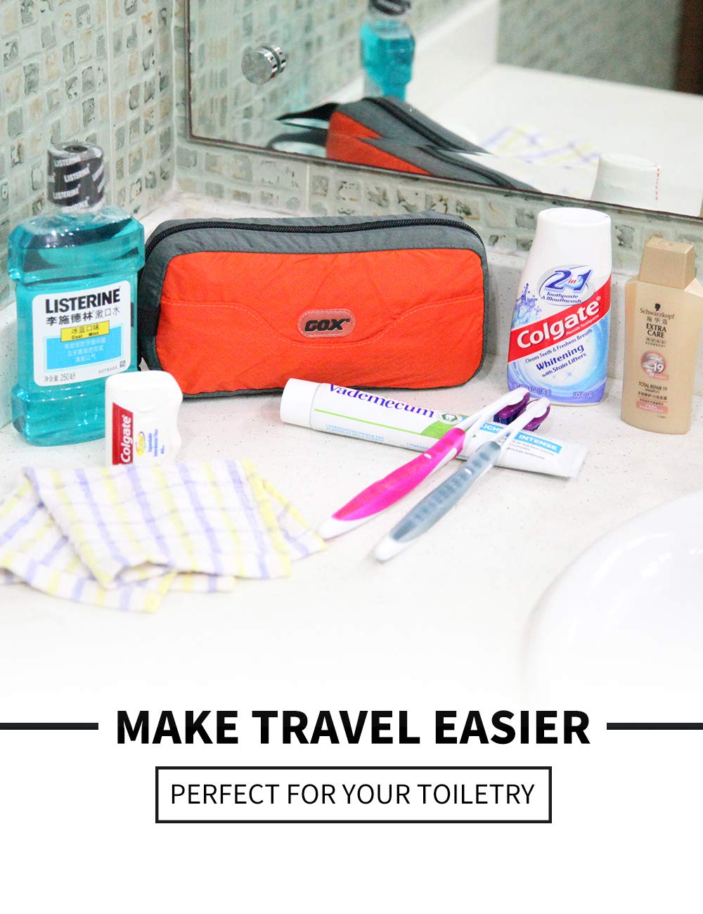 Travel Toiletry Bag or Dopp Kit (Orange)