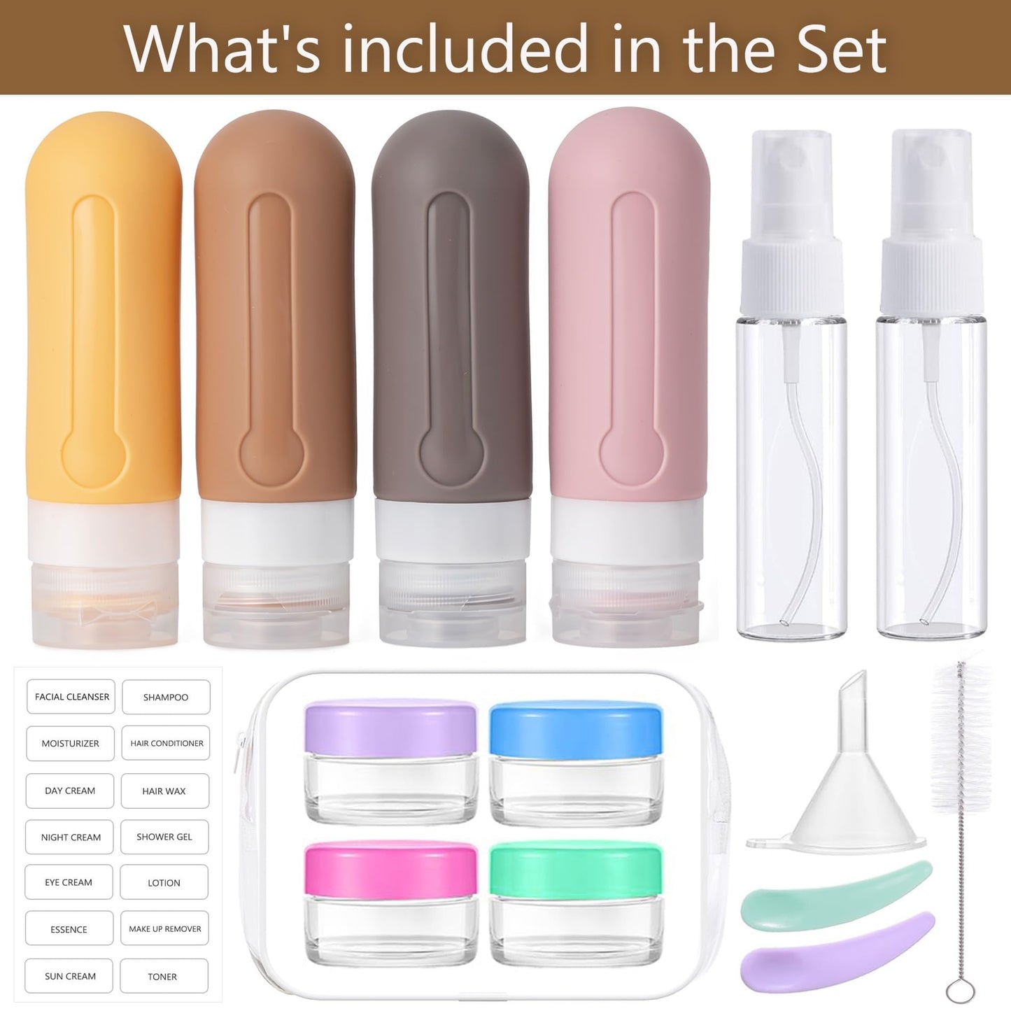 16-Piece Travel Toiletries Set with 3 oz. Bottles (Apricot)