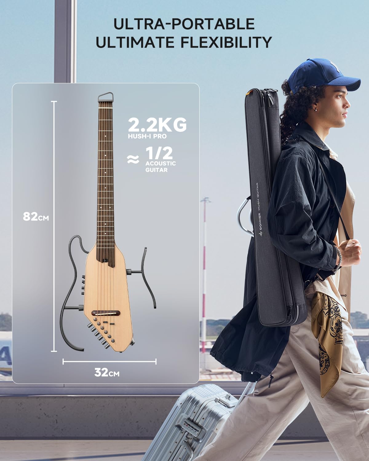 Donner HUSH I PRO Acoustic Electric Travel Guitar (Natural)