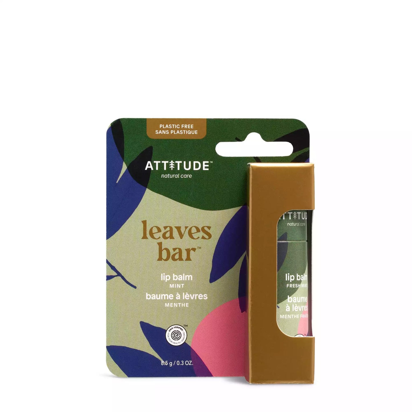 ATTITUDE Plastic-free Lip Balm, EWG Verified Plant- and Mineral-Based Ingredients, Vegan and Cruelty-free Personal Care Products, Mint, 0.3 Oz