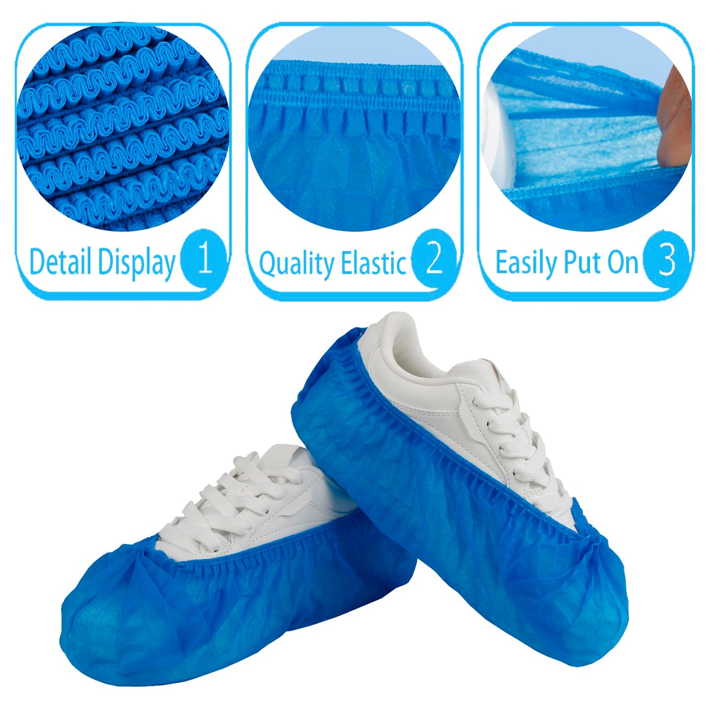 Disposable non-woven striped shoe covers (100 pcs - 50 pairs) durable, breathable, moisture-proof, thickened, odourless, simple and stylish design, suitable for men's size and women's size (blue)