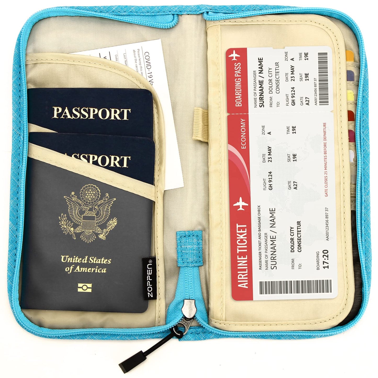 ZOPPEN Passport Wallet, Nylon Material, Includes Card Holders, RFID-Blocking, Lightweight, Cyan Color, Unisex