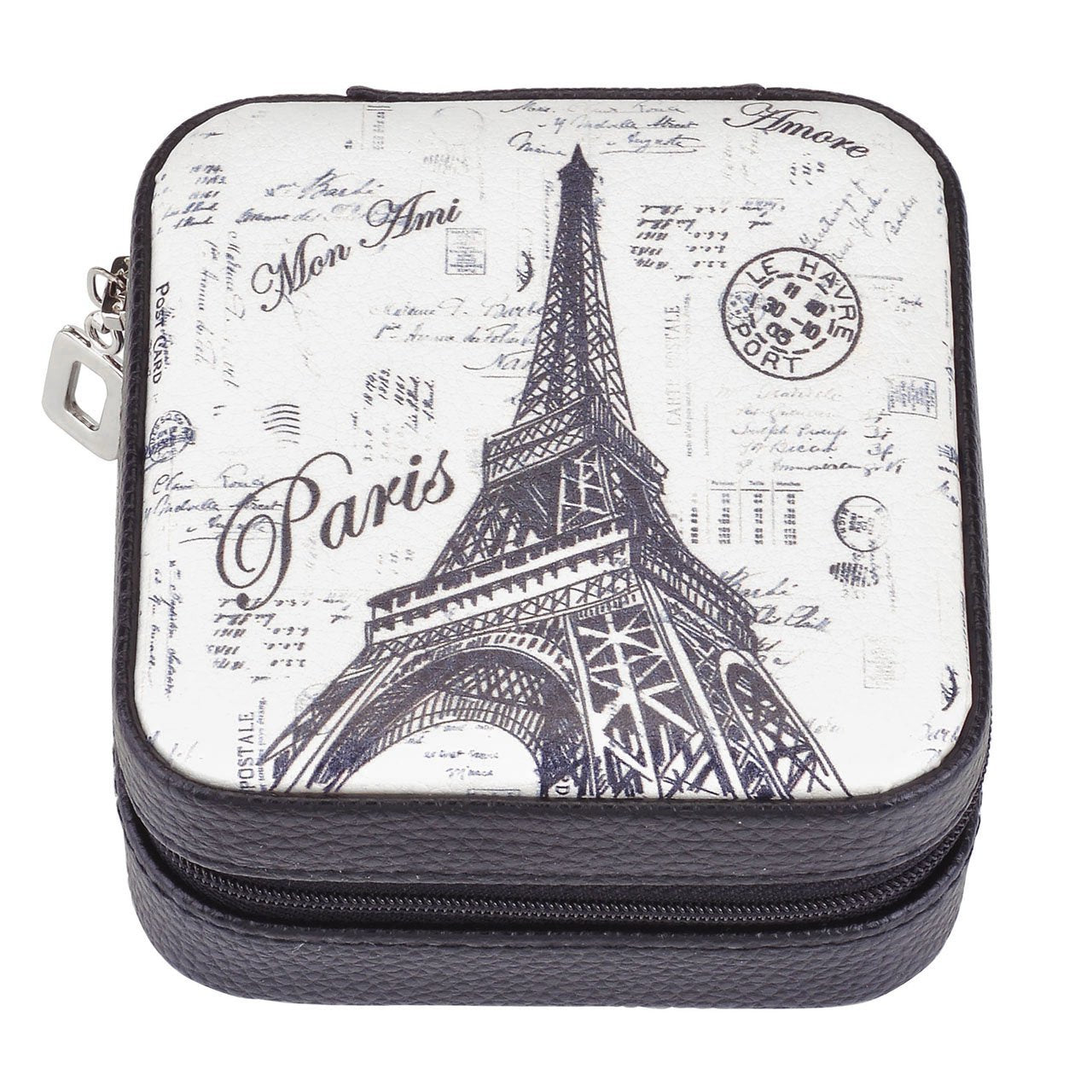 Yoption Paris Tower Pattern PU Jewelry Holder Box Display Accessories Ring Earring Bracelet Storage Zipper Case PU Leather Portable Traval Jewelry Box Organizer (Black)