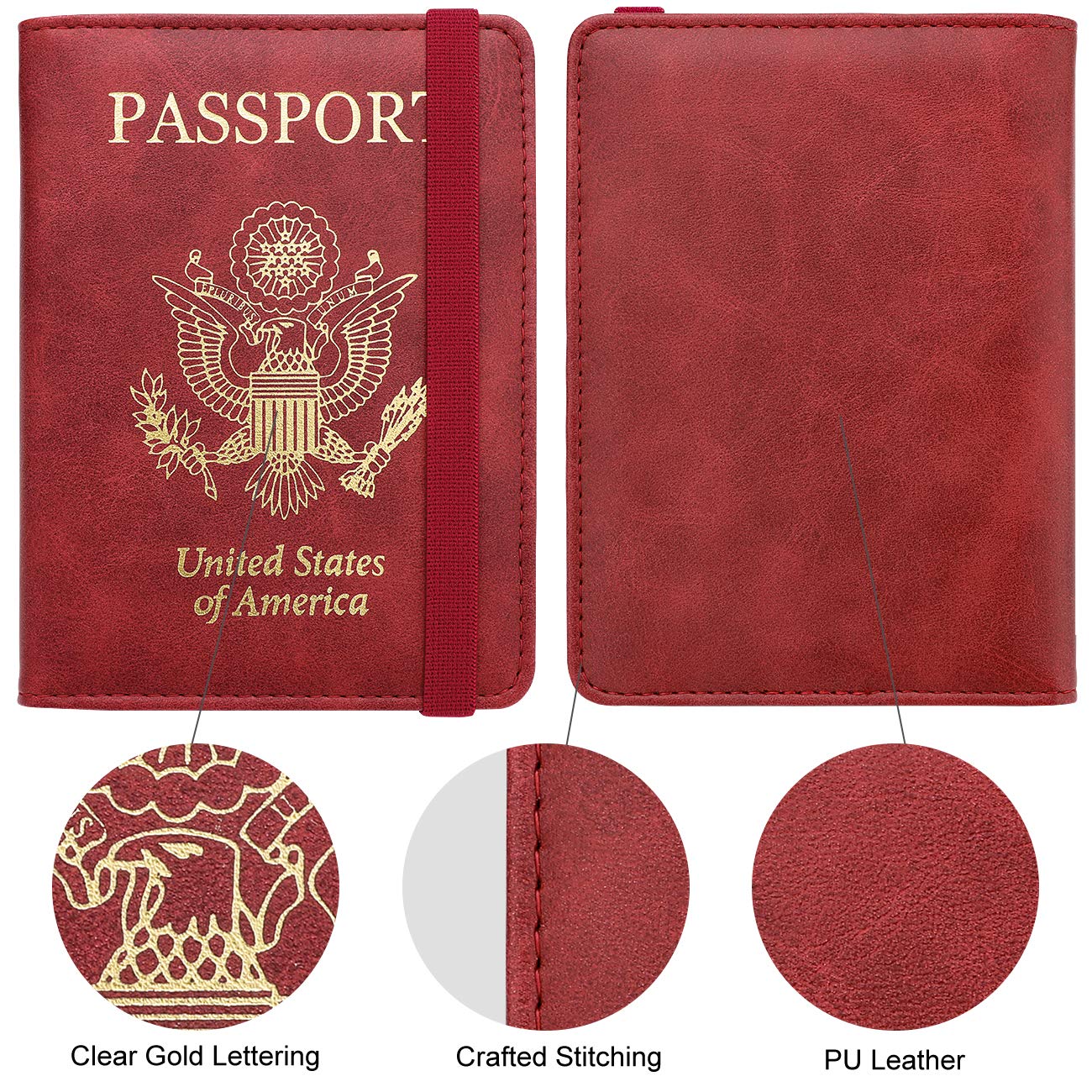 Travel Passport Wallet with RFID Shielding and Pen Slot (Red)