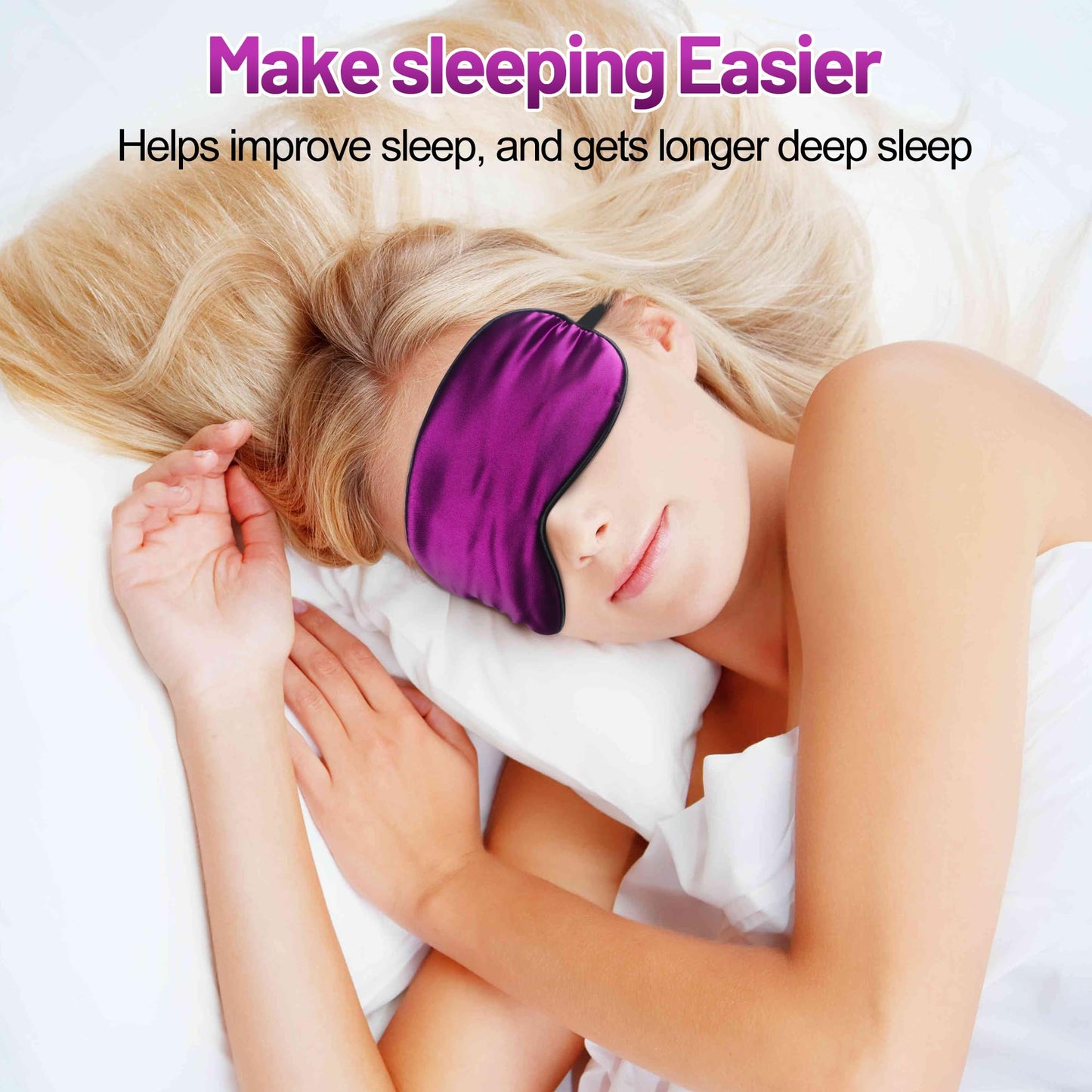 Sleep Mask, Silk Eye Mask for Sleeping with Adjustable Strap, Blindfold Eyeshade for Men & Women, Comfortable & Soft Eye Cover Eyeshade for Night Sleep (Purple)