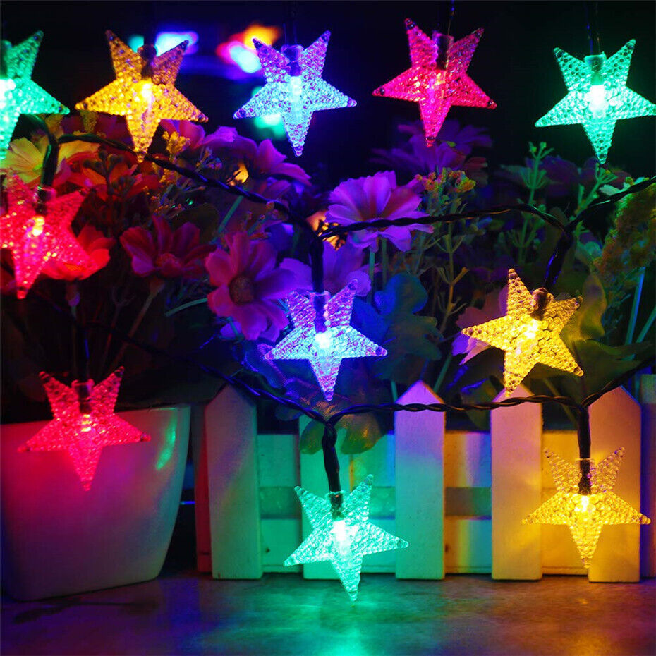Solar Powered Star Fairy String LED Lights Waterproof Xmas Garden Outdoor Decor