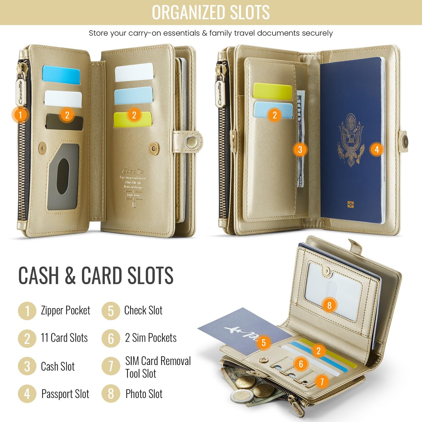 ASAPDOS Passport Holder Wallet Case Wallet for Men Women Gold
