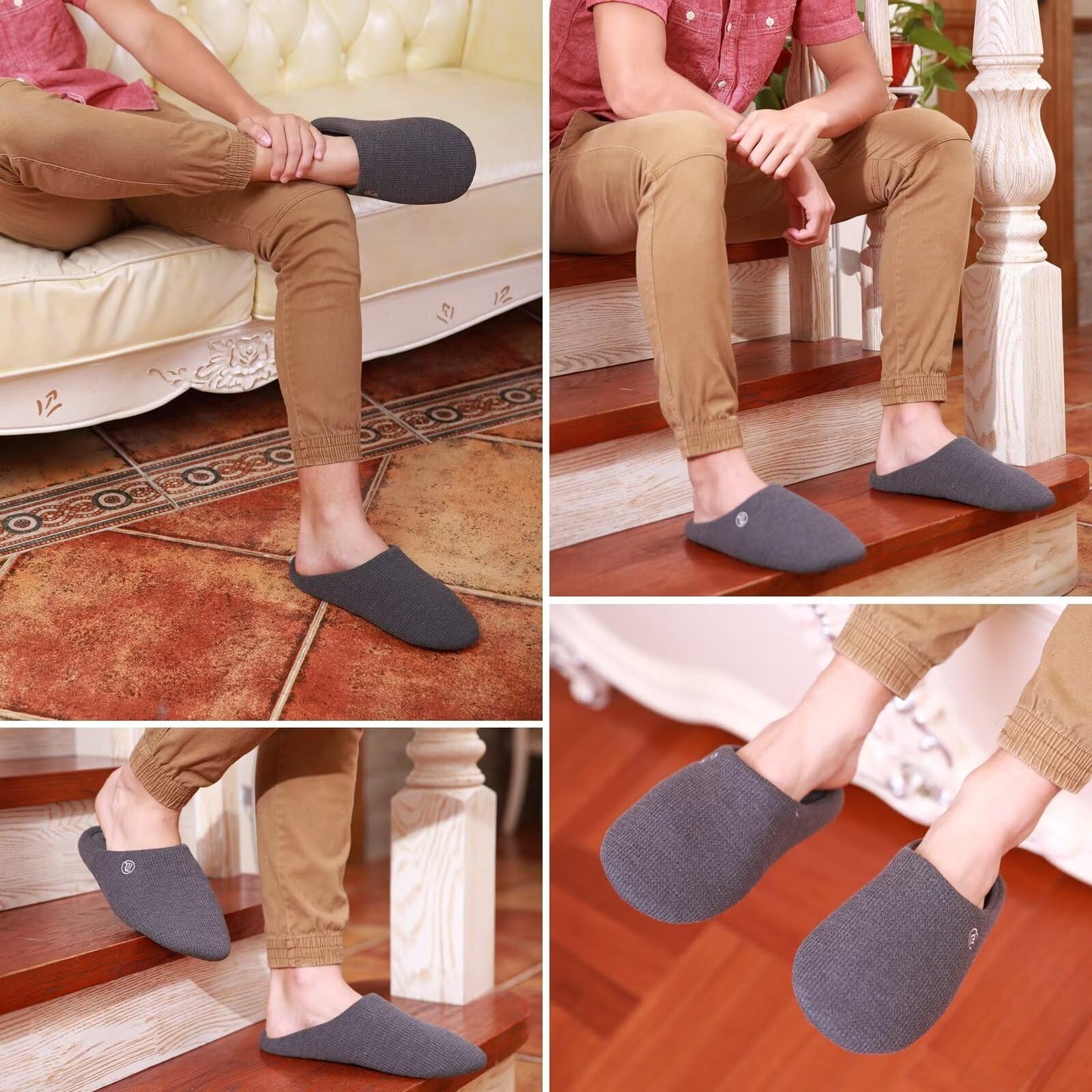 CIOR Unisex Men's and Women's Memory Foam Slippers Comfort Knitted Cotton-blend Closed Toe House Shoes Indoor Scuff -U118WMT002-13-blue-M-42.43
