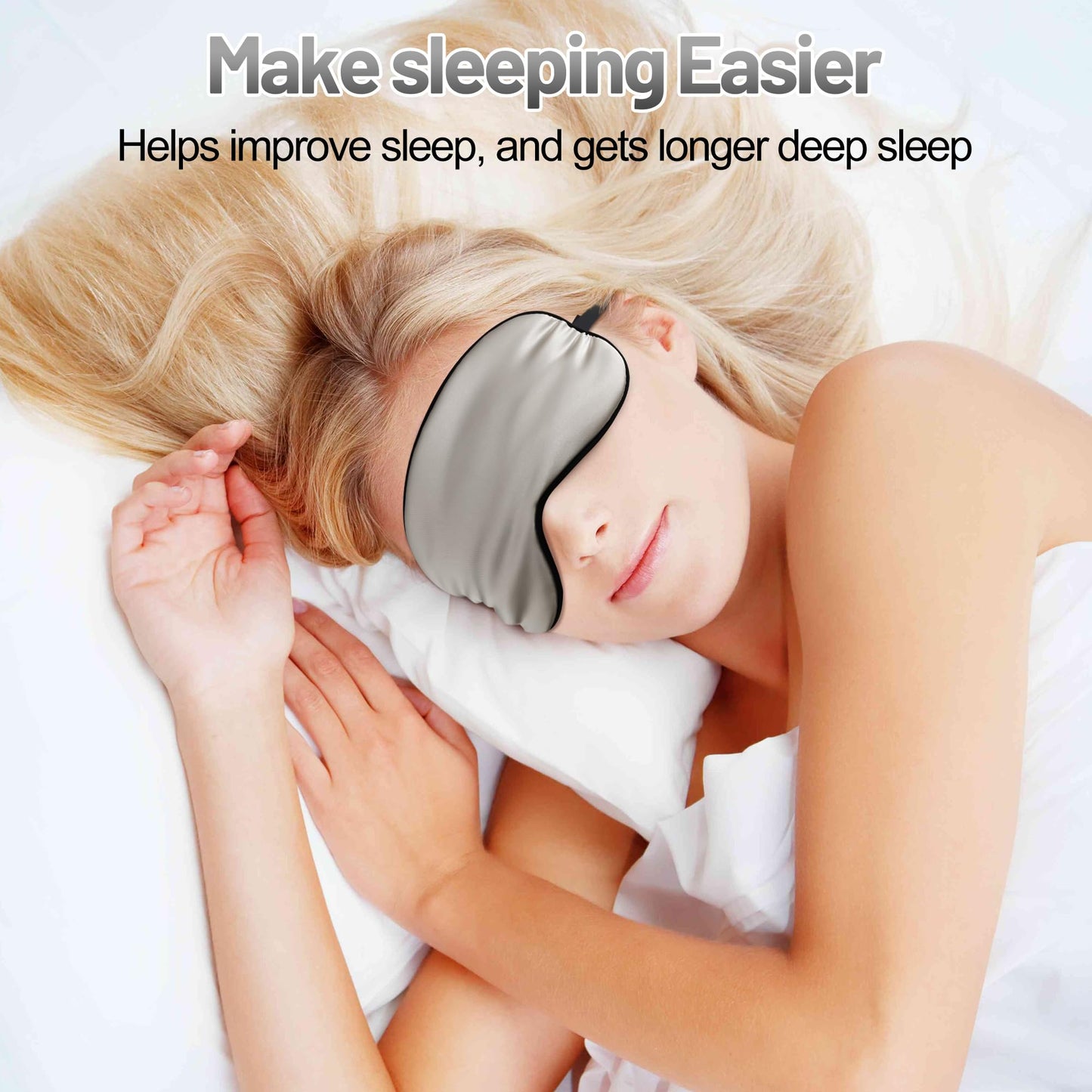 Sleep Mask, Silk Eye Mask for Sleeping with Adjustable Strap, Blindfold Eyeshade for Men & Women, Comfortable & Soft Eye Cover Eyeshade for Night Sleep (Gray)