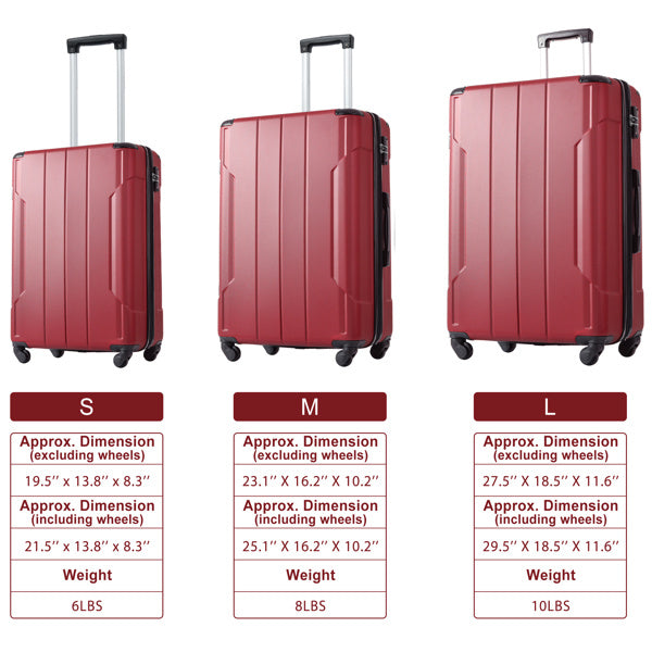 Maroon Hardshell, Lightweight and Durable ABS Suitcase with Dual Wheels, Expandable 28-Inch Checked Luggage