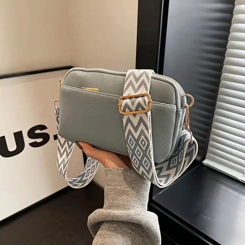 Triple Zip Small Crossbody Bag with Geometric Shoulder Strap