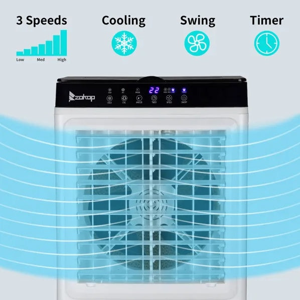 “Menofan Series” 3-in-1 Portable Evaporative Cooler with 7-Gallon Water Tank Capacity, Indoor/Outdoor, 2353CFM Personal Air Cooler With Remote Control, 7.93 Gal Large Water Tank & Scroll Casters, 4 Ice Packs, White