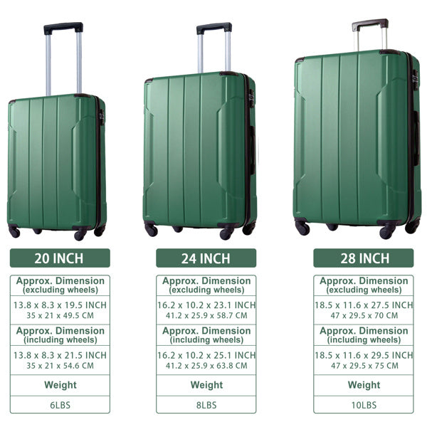 Green Hardshell, Lightweight and Durable ABS Suitcase with Dual Wheels, Expandable 28-Inch Checked Luggage