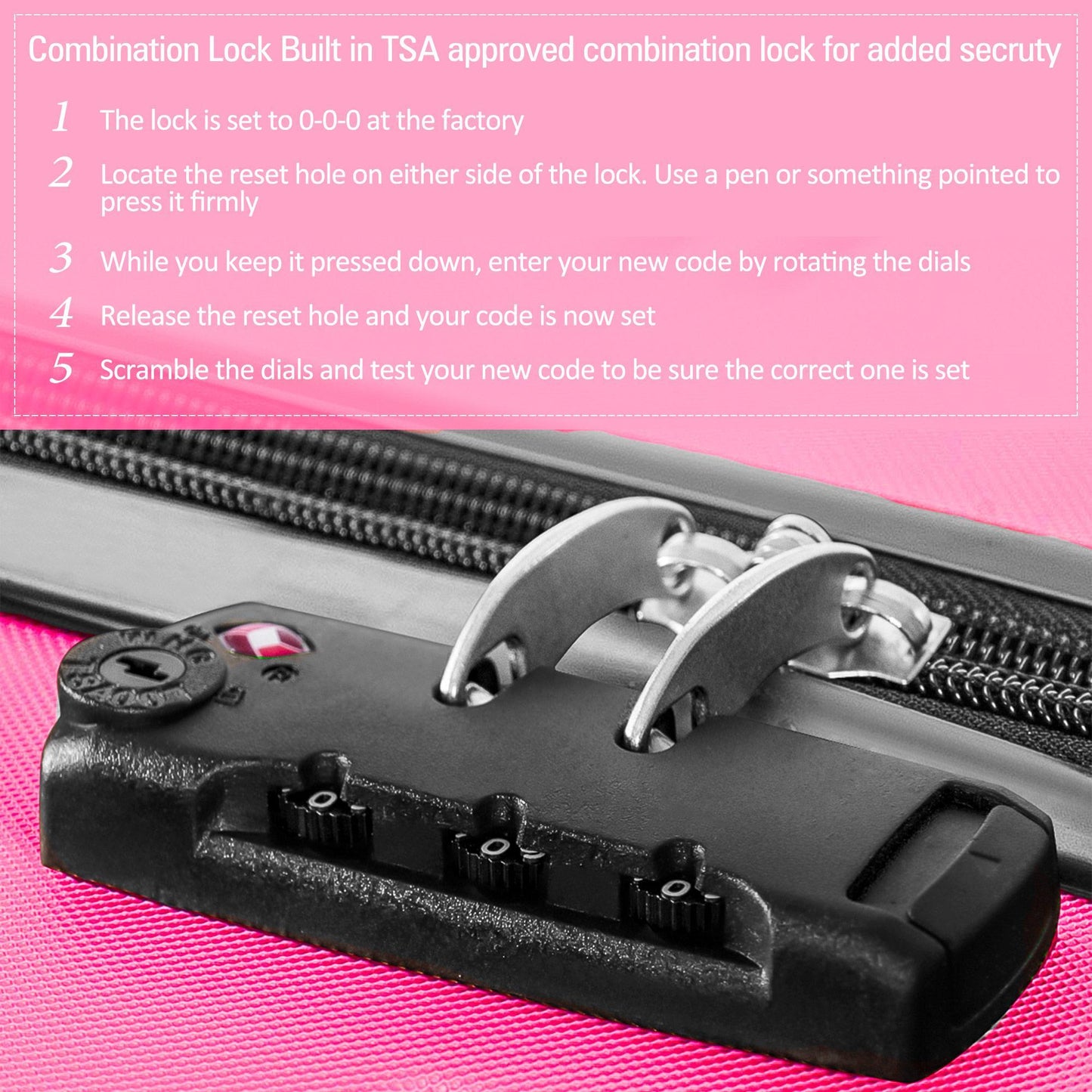 3-Piece Set Hardshell Suitcases with TSA Locks (Hot Pink)