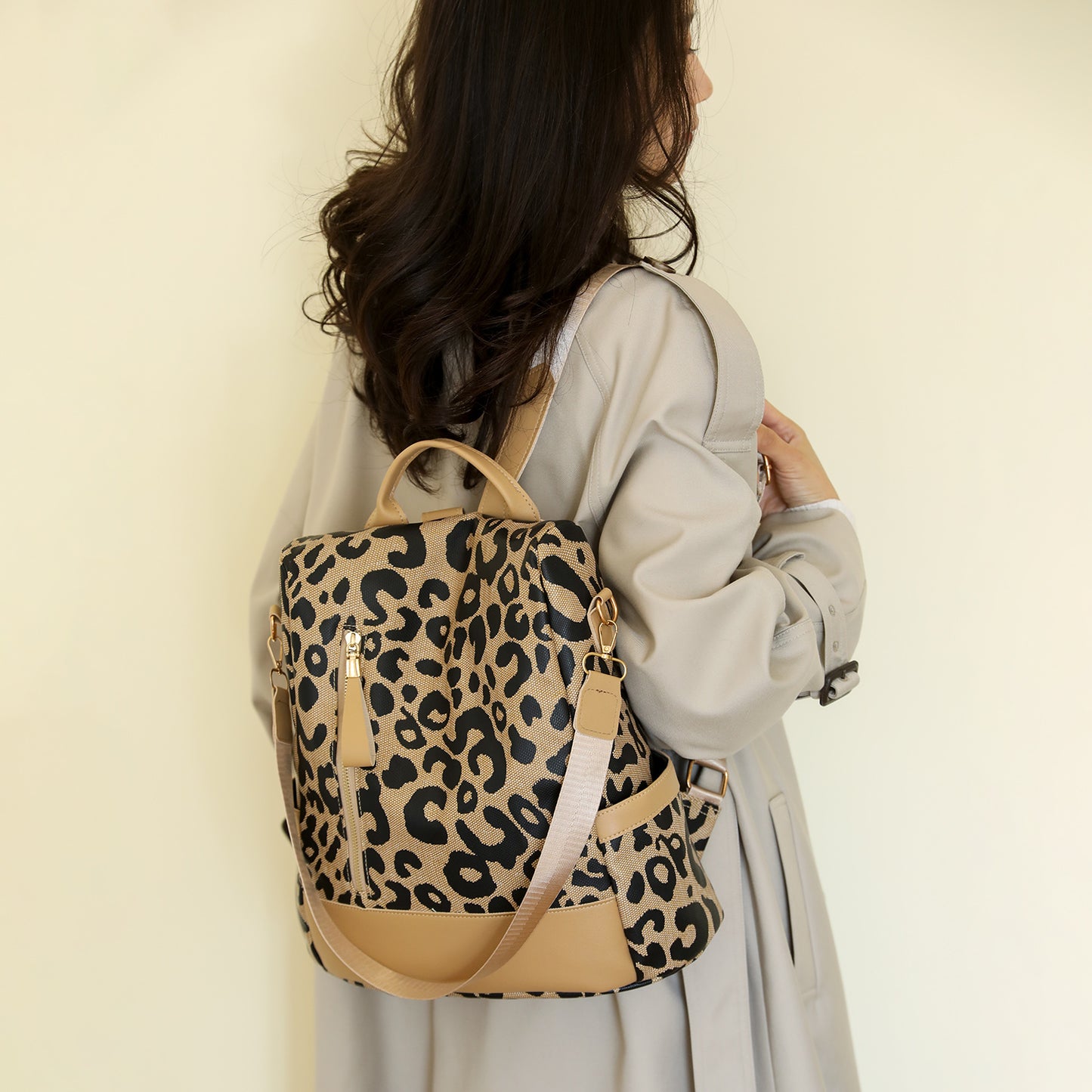 Leopard-Print Faux Leather Backpack