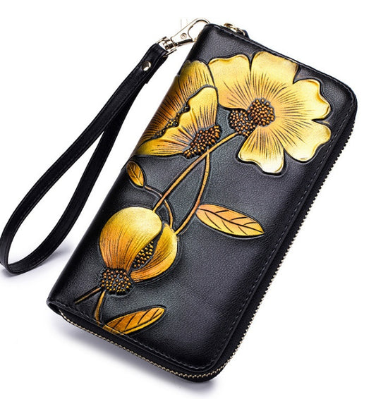 Floral Motif Leather Handbag