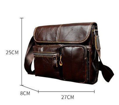 Rugged Vintage-Look Genuine Leather Bag with Front Pouch Design