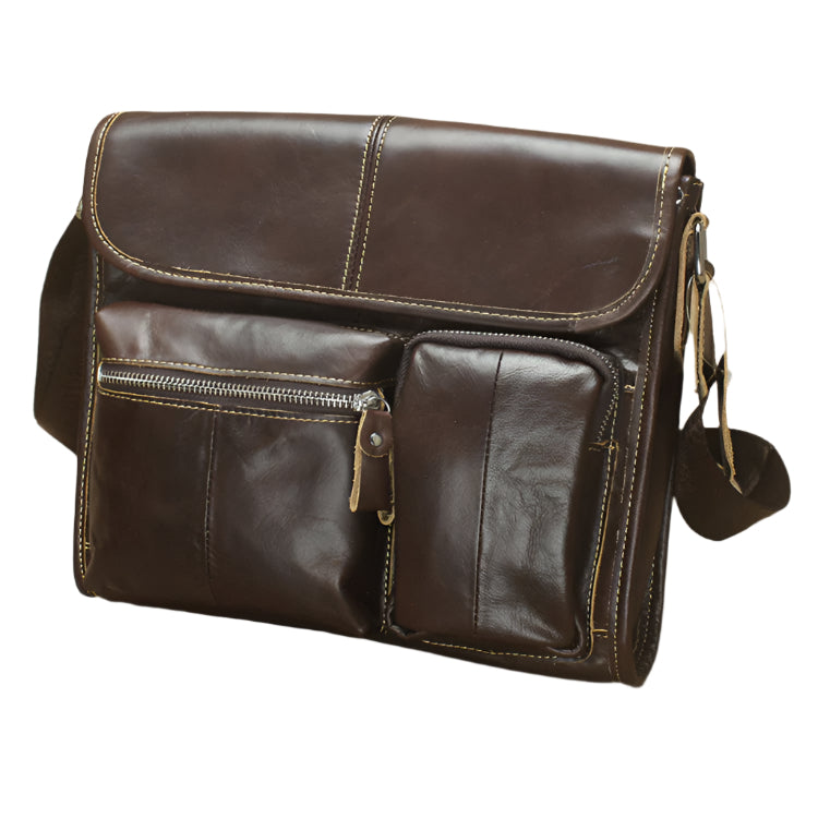 Rugged Vintage-Look Genuine Leather Bag with Front Pouch Design