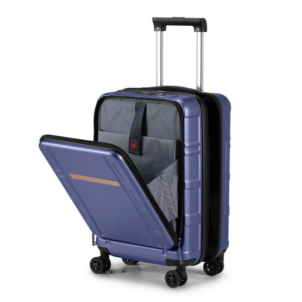 FCH Front Opening 20-inch Expandable ABS, PC Trolley Case 20in Silent Wheels, Inner Iron And Outer Aluminum Trolley Rod, Classic Color - Royal Blue