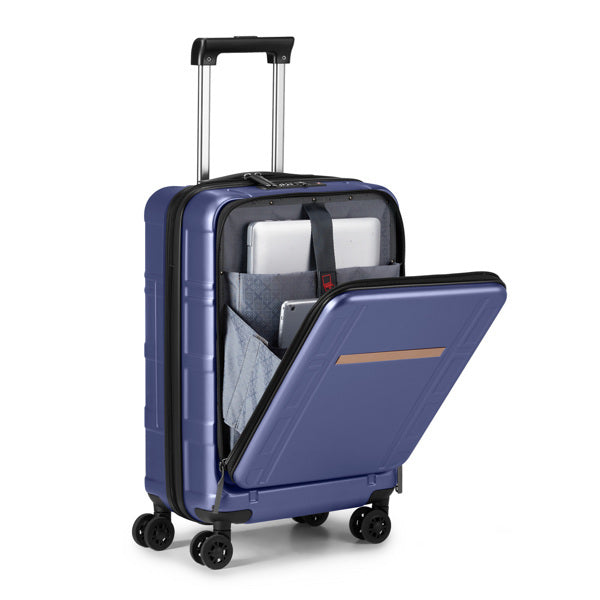 FCH Front Opening 20-inch Expandable ABS, PC Trolley Case 20in Silent Wheels, Inner Iron And Outer Aluminum Trolley Rod, Classic Color - Royal Blue