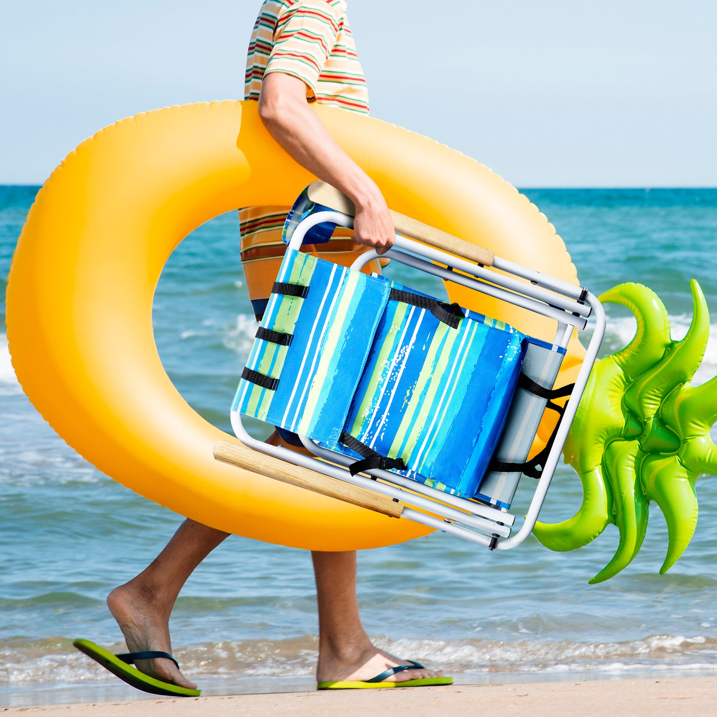 Blue And Green Horizontal Stripes Beach Chair