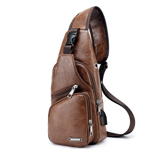 Built-in USB Charging Crossbody Bag with Adjustable Strap and Multiple Compartments