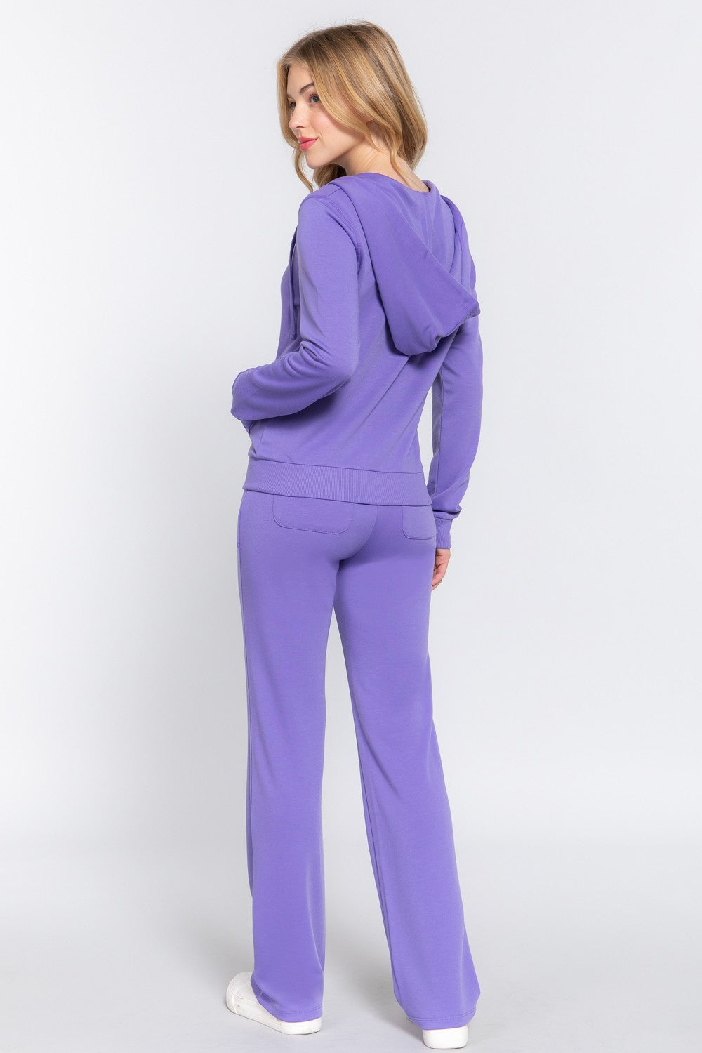 French Terry Zip-Up Hoodie and Drawstring Pants Set (Purple)