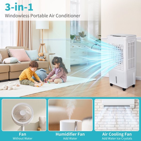 FREE U.S. SHIPPING! “Menofan Maxi” 10-Gallon ZOKOP FLS-Z33DR Electric Fan 110V 150W 40L With Remote Control, With LCD Display, With 4 Ice Crystals, With Casters, ABS Plastic, White