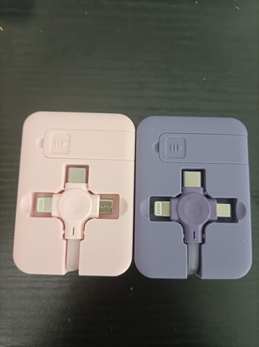 3-in-1 Retractable Multi-Tip Charging Cable with USB C, Micro USB, and Lightning Tips (Purple and Pink)