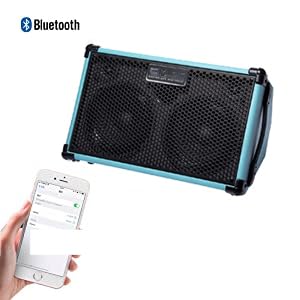 Coolmusic BP40D Powered Acoustic Guitar Amplifier- Portable Bluetooth Speaker 80W W/Battery with Reverb Chorus Delay Effect, 6 Inputs,3 Band EQ, Blue