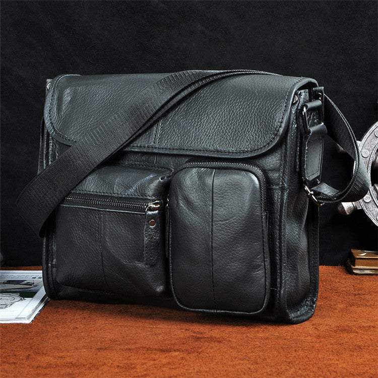 Rugged Vintage-Look Genuine Leather Bag with Front Pouch Design