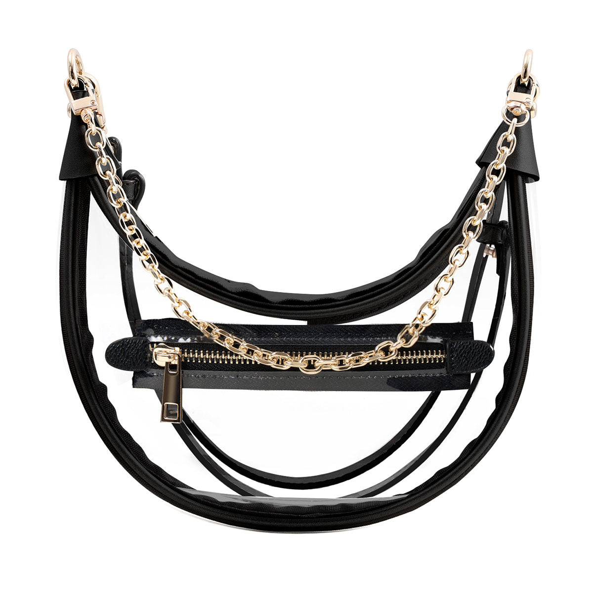 Elegant Clear Crossbody Bag with Black Trim and Gold Chain