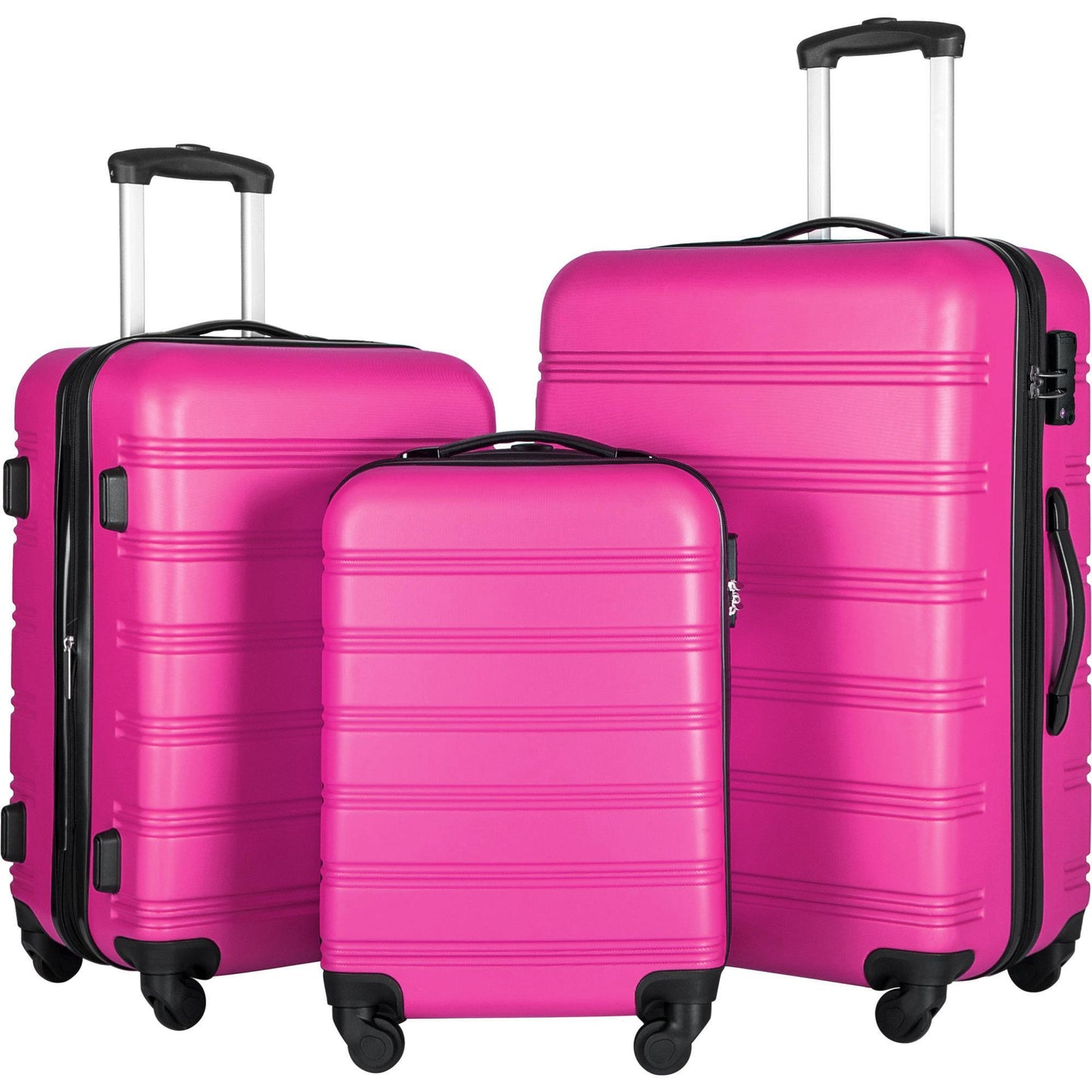 3-Piece Set Hardshell Suitcases with TSA Locks (Hot Pink)