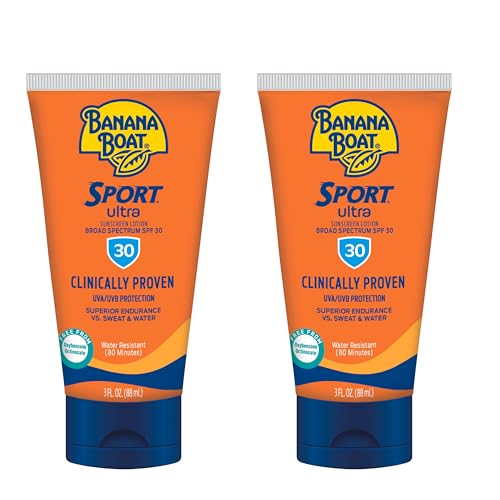 Banana Boat Sport Ultra Sunscreen Lotion SPF 30, Travel Size 3oz Twin Pack, Sweat & Water Resistant Sunblock for Active Lifestyle(Pack of 2)