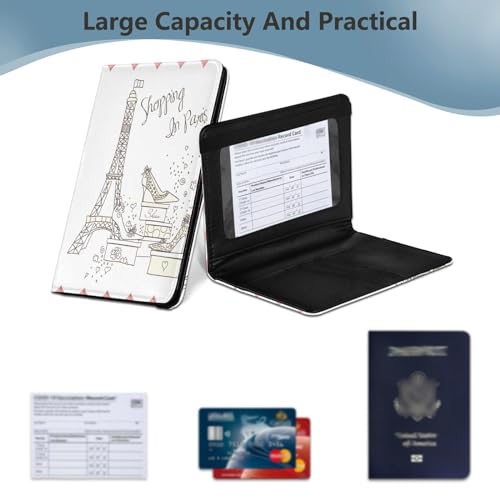 Passport Holder Women Shopping Paris Peach Creative PU Leather Passport Wallet Travel Gift 5.7 * 4.3in