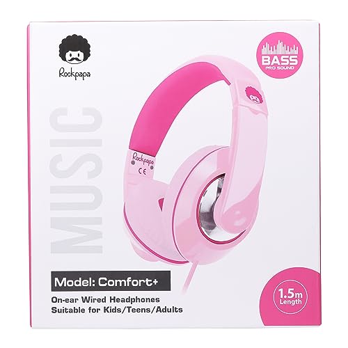 rockpapa Comfort+ Kids Headphones with Microphone and Volume Control, Boys Girls Student Over-Ear Headphones Wired for School Classroom Laptop PC Computer Tablet Pink