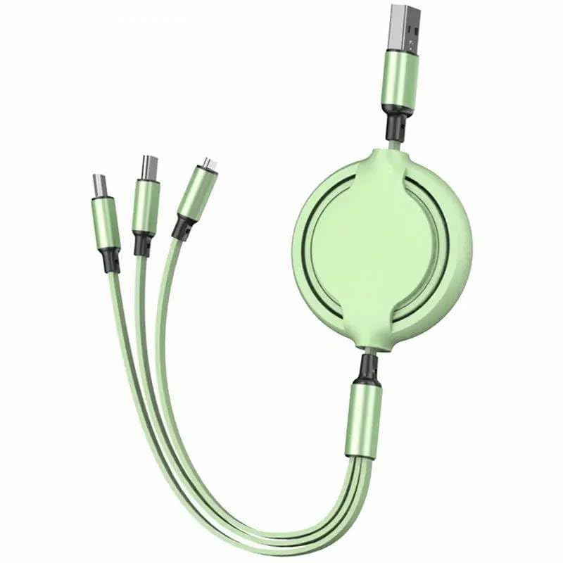 GLOGO 3 in 1 Retractable Charging Cable [3A,3FT] Multi USB Cable Fast Charger Cord for Phone, Samsung, iPad, Tablets, Switch and More (Green)