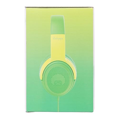 rockpapa Share 1 Kids Headphones Wired with Microphone & Share Port, 85dB/94dB Volume Limited, Cute Foldable Student Child Boys Girls Headphones for School/Classroom/Travel Green/Yellow