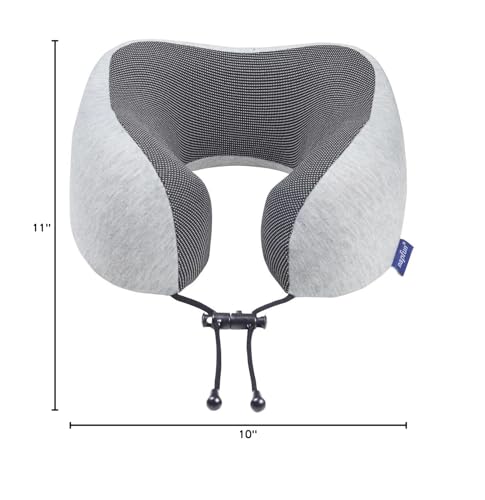 napfun Neck Pillow for Traveling, Travel Neck Pillow for Airplane 100% Pure Memory Foam Travel Pillow for Flight Headrest Sleep, Portable Plane Accessories, Light Grey Set