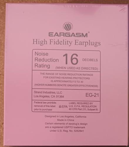 Eargasm High Fidelity Earplugs with Pink Filters - Reusable Noise Reduction Hearing Protection Ear-Plugs with Carrying Case for Concerts, Festivals, Raves, Musicians, Live Music, Sporting Events